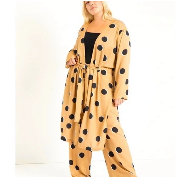 Eloquii Tan and Black Polka Dot Jumpsuit - Picture 1 of 9